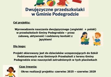 Rekrutacja do projektu  „Let’s play! Dwujęzyczne przedszkolaki w Gminie Podegrodzie”